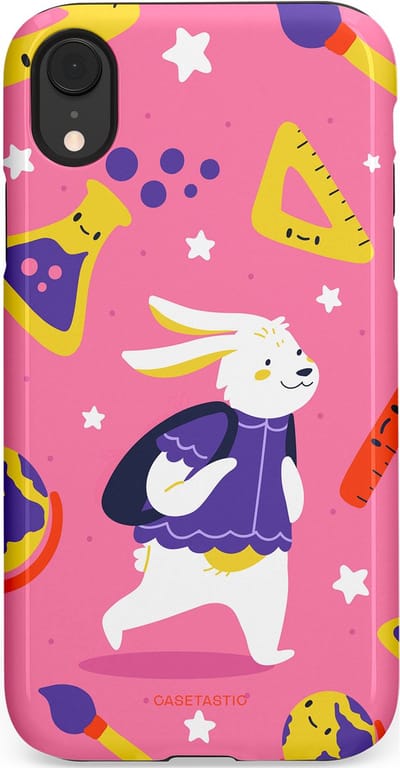 Casetastic hoesje geschikt voor Apple iPhone XR - Dubbellaagse bescherming - Slimme konijnensprongen - Fashion Case - Koraal Geel Roze