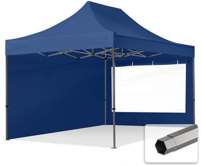 3x4,5m Easy Up partytent Vouwpaviljoen, PREMIUM staal 40mm met zijwanden (panorama), blauw