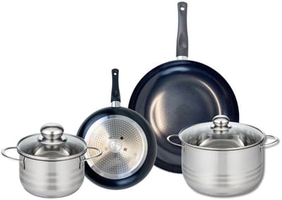 Set van 2 Koekenpannen 20 en 28 cm en 2 kookpotten 16 en 20 cm Elo Prima Glanzend
