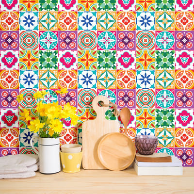 Zelfklevende tegelmuurstickers voor keuken en badkamer - 9 cementtegelstickers, Azulejos, Diana - 9 stickers, 10x10cm