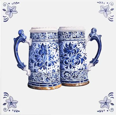 Delfts blauw tegeltje bierpullen design - delfts blauw wandbord - delftsblauw - hollandse cadeautjes - wanddecoratie - decoratieve accessoires