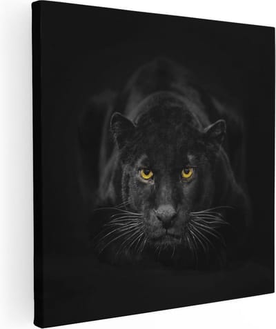 Artaza Canvas Schilderij Zwarte Panter - 30x30 cm - Klein - Muurdecoratie Dierenkop - Wanddecoratie Woonkamer - Kamer Accessoires
