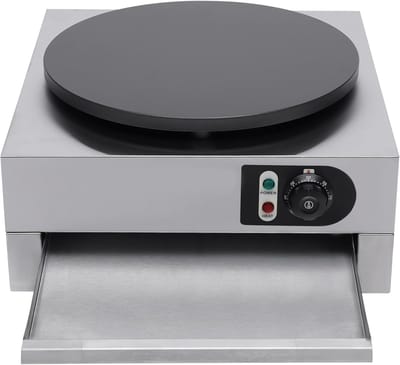 Elektrische Crêpemachine - Pannenkoekenplaat - Professioneel Bakken - Instelbare Temperatuur - 48.5 x 45 x 24 cm - Zilver Zwart