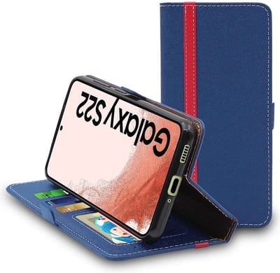 ebestStar - Hoes geschikt voor Samsung Galaxy S22 5G, Wallet Etui, Book case hoesje, Donkerblauw, Rood