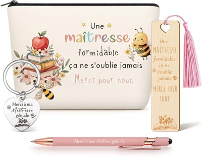 Dailygoods- Bedankcadeau Set - Make-Uptasje - Houten Boekenlegger - Sleutelhangertje - Balpen - Eindejaarsgeschenk voor Leerkrachten - Cadeauset
