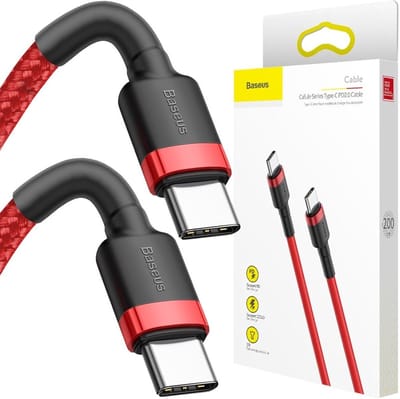 Baseus - Cafule - Kabel Duurzame Nylon Kabel USB-C PD / USB-C PD PD2.0 60W 20V 3A QC3.0 2M Rood - (CATKLF-H09)