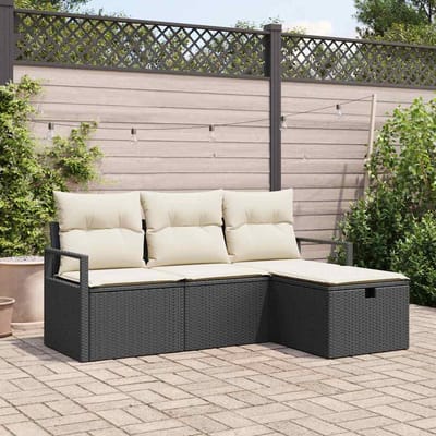 vidaXL - Bankstel - 4 - st - 4-Aantal - zitplaatsen - Zwart - en - Crème - poly - rattan