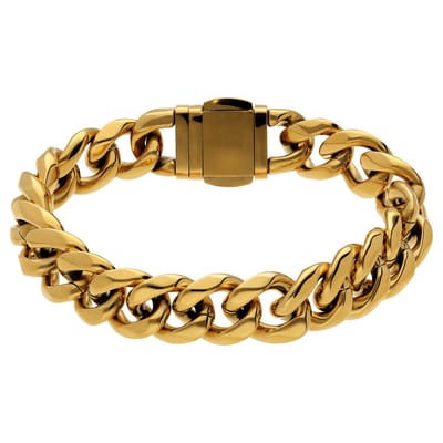 Lucardi - Heren Stainless steel goldplated armband gourmet - Armband - Staal - Goudkleurig - 19 cm