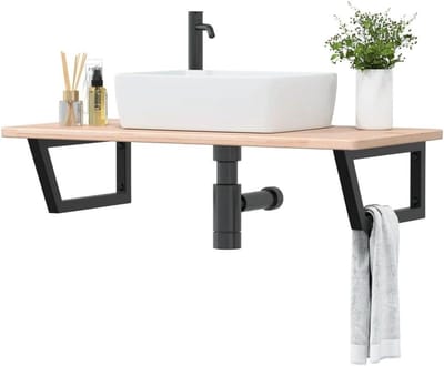 Wastafelblad met houder - Badkamermeubel staal - Badkamer opbergen - Trapezium design - 100 x 50 cm - Zwart