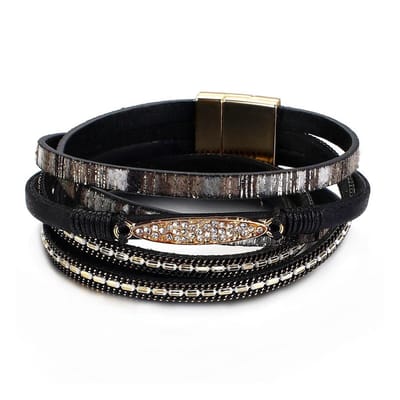 Sorprese armband - Dark Night - armband dames - leer - wikkelarmband - cadeau - Model I