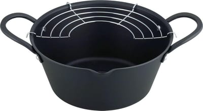 Frituurpan - Tempura pan - Thuis frituren - Met RVS mandje - 22 cm - Rood
