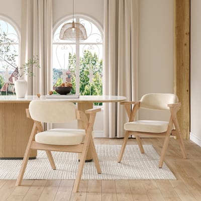 Sweiko Eetkamerstoel - Set van 2 - Opvouwbaar Fauteuil - Massief houten frame - Velvet zitkussen - Beige