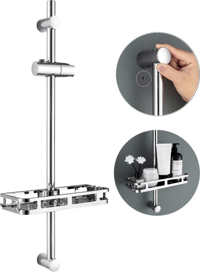 Auralum Max Douche Glijstang - RVS - Verstelbaar - 70 cm - Met Plank - Douchestang - Eenvoudige Installatie - Aanpassen aan oude gat - Chroom