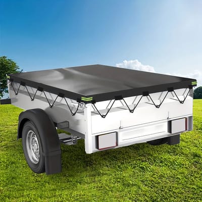Plat aanhangwagenzeil 214 x 122 x 13 cm geschikt voor aanhangwagens met zeiltouw, versterkt Oxford-materiaal, waterdicht, winddicht, scheurvast dekzeilaanhangwagen geschikt voor veel autoaanhangers