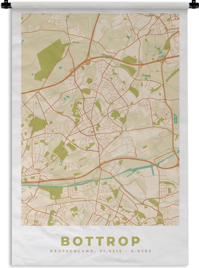Wandkleed - Wanddoek - Bottrop - Kaart - Vintage - Stadskaart - Plattegrond - 120x180 cm - Wandtapijt