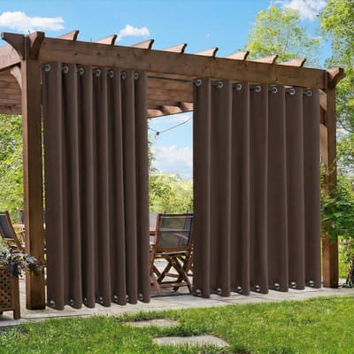 Qelus Verduisterende Buitengordijnen Winddicht - Extra Breed Outdoor Gordijn Waterdicht met Dubbele Oogjes - Balkongordijn - Rideau Occultant - 254x213cm - Bruin(1 Stuk)