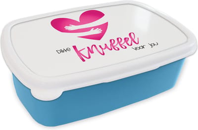Broodtrommel Blauw - Lunchbox - Brooddoos - Beterschap - Quotes - Knuffel - 18x12x6 cm - Kinderen - Jongen