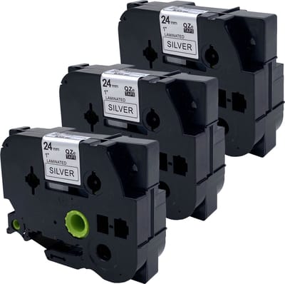 DULA Brother Compatible label tape- Tze-951 - 3 cassettes - Brother P-Touch - Zwart op zilver - 24mm x 8m