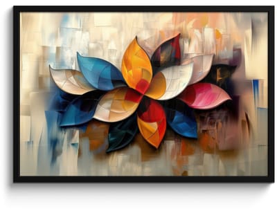 Poster in lijst - Fotolijst 90x60 cm - Posters - Bloem - Abstract - Kleurrijk - Bladeren - Posterlijst zwart - Decoratie - Wanddecoratie woonkamer - Muurdecoratie slaapkamer