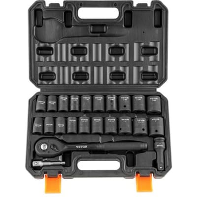 VEVOR Professionele doppenset CR-V gelegeerd staal, 23-delige doppenset, 7/16-1 inch doppen, slagmoersleutel, HRC 42-48 doppensleutel inclusief gereedschapskoffer, metrische schroefverwijderaar