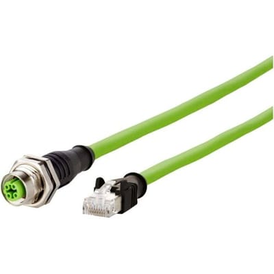 Metz Connect 142M4D25100 M12 Netwerkkabel, patchkabel CAT 5e S/UTP 10.00 m Groen PUR-mantel, Zuurbestendig, Ozonbestendig, UV-bestendig, Geschikt voor