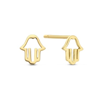 New Bling 9NBG-0664 Gouden Oorknopjes Fatima Handje - 5x4.5mm - 14 Karaat - Goud
