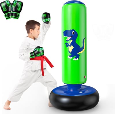 SnelShoppen - Opblaasbare Punching Bag 112cm voor Kinderen 3-6 Jaar - Stabiliteits Boost, Dinosaurusthema, Perfect voor Karate en Taekwondo, Speelgoed