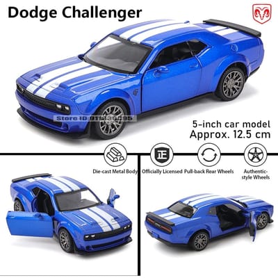 Msz Modèle de Voiture en Alliage 5 Pouces Dodge Challenger Fonction de Rappel Modèle Statique Modèle de Voiture en Alliage Moulé Sous Pression Collection Cadeau Jouet blue