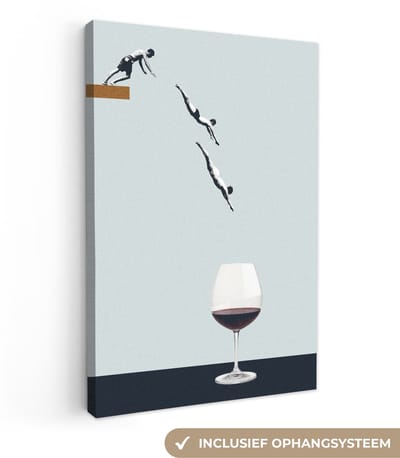 Canvas - Abstract - Wijnglas - Mannen - Duiken - Abstracte - 20x30 cm - Schilderij - Canvasdoek