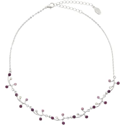 Behave - Zilverkleurige Ketting met Paarse Steentjes - 37 cm + Verlengketting