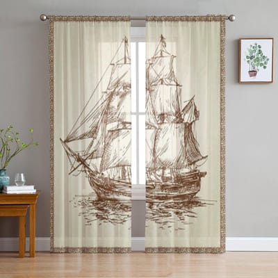 Zeilschip Tule Transparante Raamgordijnen Voor Woonkamer De Slaapkamer Moderne Chiffon Voile Organza Gordijnen Decoratie Drapes 135W x 114H(cm) white