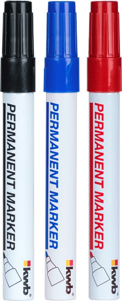 Kwb Markeerstiften - 3x stuks - blauw / rood / zwart - oliebestendig en waterbestendig