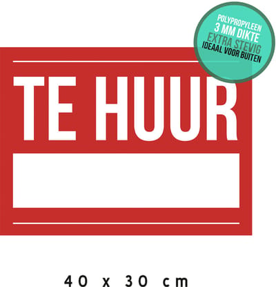 Bord/ aankondiging | "Te huur" | 40 x 30 cm | Aanbieding | Affiche | Verhuren | Honingraatstructuur | Kunststof | Rood | 1 stuk