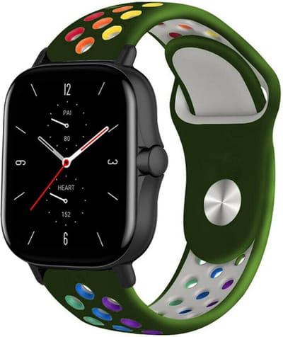 Strap-it Siliconen sport bandje - geschikt voor Xiaomi Amazfit GTS 1-2-3-4 - Mini / Amazfit Bip / Bip S / Bip Lite / Bip U Pro / Bip 3 / Amazfit GTR 42mm - legergroen/kleurrijk