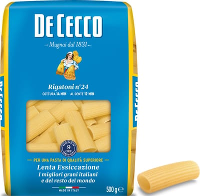 De Cecco Rigatoni nr. 24 noedels met korte buis, zak van 500 g