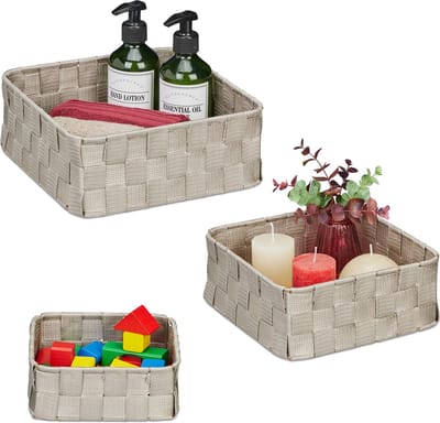 mandjes badkamer - set van 3 - 3 groottes - kunststof - voor kast - grijs