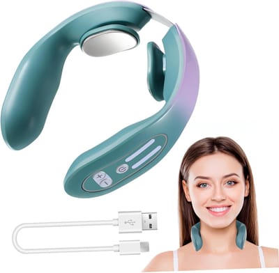 Nekmassager - Met warmte - Draagbare nekmassager - Slimme massager voor thuis - Cervicaal - USB-oplaadbaar - Gradiëntblauw - Diepe weefselmassager - 9stuk