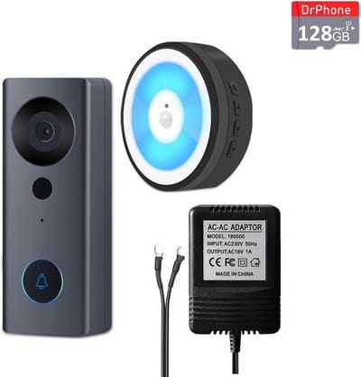 DrPhone LM6-D – Camera Deurbel Met Binnen Bel + MicroSD-Kaart (128GB) Bekabeld - Smartcam Camera Deurbel Met Alexa & Google Assistant – Camera Deurbel Met Mobiele App – Zwart