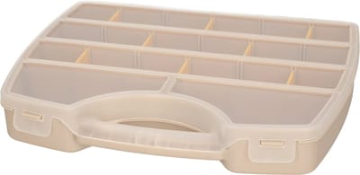 Plasticforte Opbergkoffertje/opbergdoos/sorteerbox - 13-vaks - kunststof - beige - 25 x 21 x 4 cm