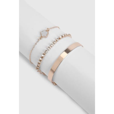 boohoo Dames Gouden Geemailleerde Bloemenarmbanden 3-pack