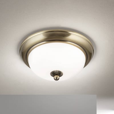 ORION Empire plafondlamp, Ø 26,5 cm, antiek messing, mat opaalglas
