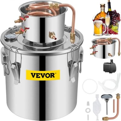 VEVOR Alcohol Distiller 30 L, Alcohol Distiller met circulatiepomp, Alcohol Distiller Koperen Buis, Whiskey Distiller met Ingebouwde Thermometer, Roestvrij Staal