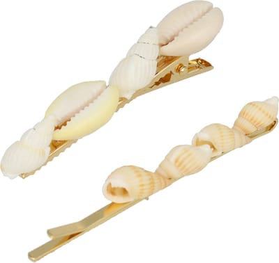 Haarsoires Haarspeld Duckklem en Schuifspeldje 6cm – Schelpen – Goud Creme – Set van 2 - Sterke Haarclip voor Styling & Dagelijks Gebruik - Hair Clip - Decoratieve Haaraccessoire