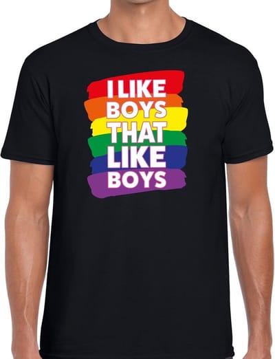 I like boys that like boys gay pride t-shirt - zwart shirt regenboogvoor heren - gaypride kleding S
