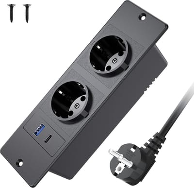 StayPowered Inbouwstekkerdoos - Jouw Ultieme afelstopcontact voor Vergadertafels en Werkbladen! - 2 Stopcontacten - 2 USB Poorten - Intelligente Oplaadtechnologie - Eenvoudige Installatie - Zwart - Levering Sneller dan Aangegeven!