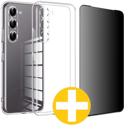 Hoesje en Privacy Screenprotector Combi Geschikt Voor Samsung S24 FE (Fan Edition) - Transparant Hoesje + Privacy Glas