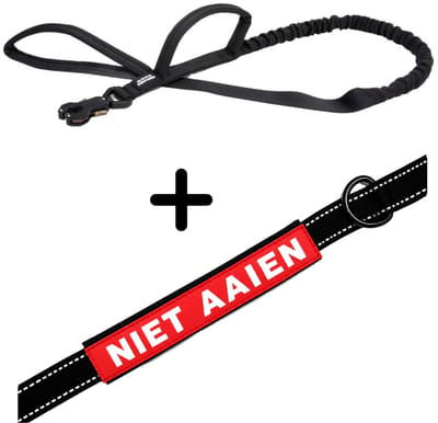 Always Prepared® Pro Hondenriem met Sleeve Niet Aaien | Elastische Hondenriem | 120 tot 150 cm | Frog Clip | Dubbel Handvat | PVC Waarschuwingssleeve