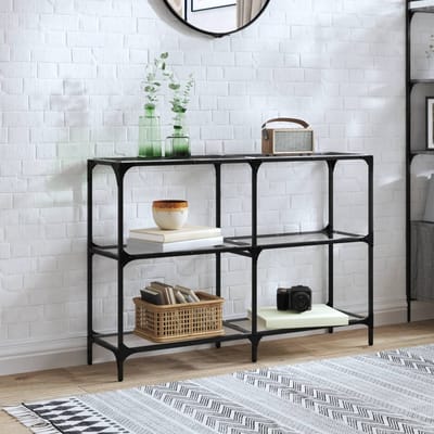 vidaXL - Wandtafel - met - transparant - glazen - blad - 118,5x30x81 - cm - staal