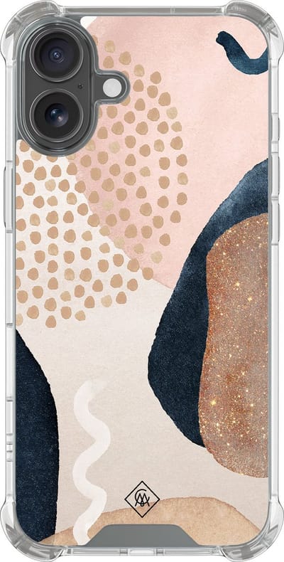 Casimoda® hoesje - Geschikt voor iPhone 16 - Abstract Dots - Shockproof case - Extra sterk - Siliconen/TPU - Bruin/beige, Transparant