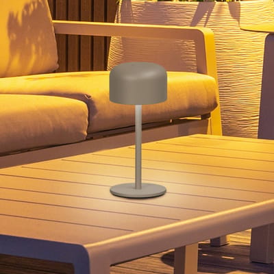 FH Lighting LED-batterij-tafellamp Finley grijsbruin Hoogte 22 cm Metaal IP54